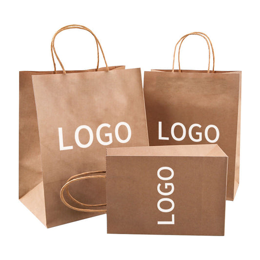 Custom Logo Printed Brown Recycled Kraft Paper Bag with Handles