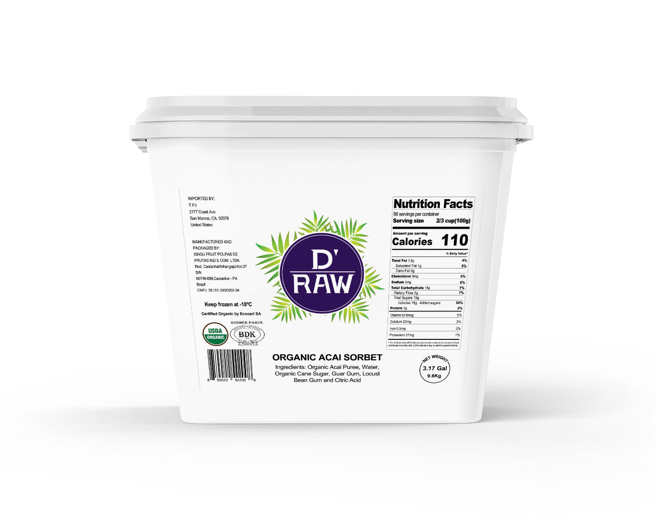 D'raw Premium Organic Açaí Sorbet